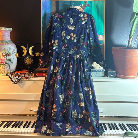 Vintage 90s Karin Stevens Blue Floral Quilted Jacket Dress Size 11/12 - Picture 8 of 16